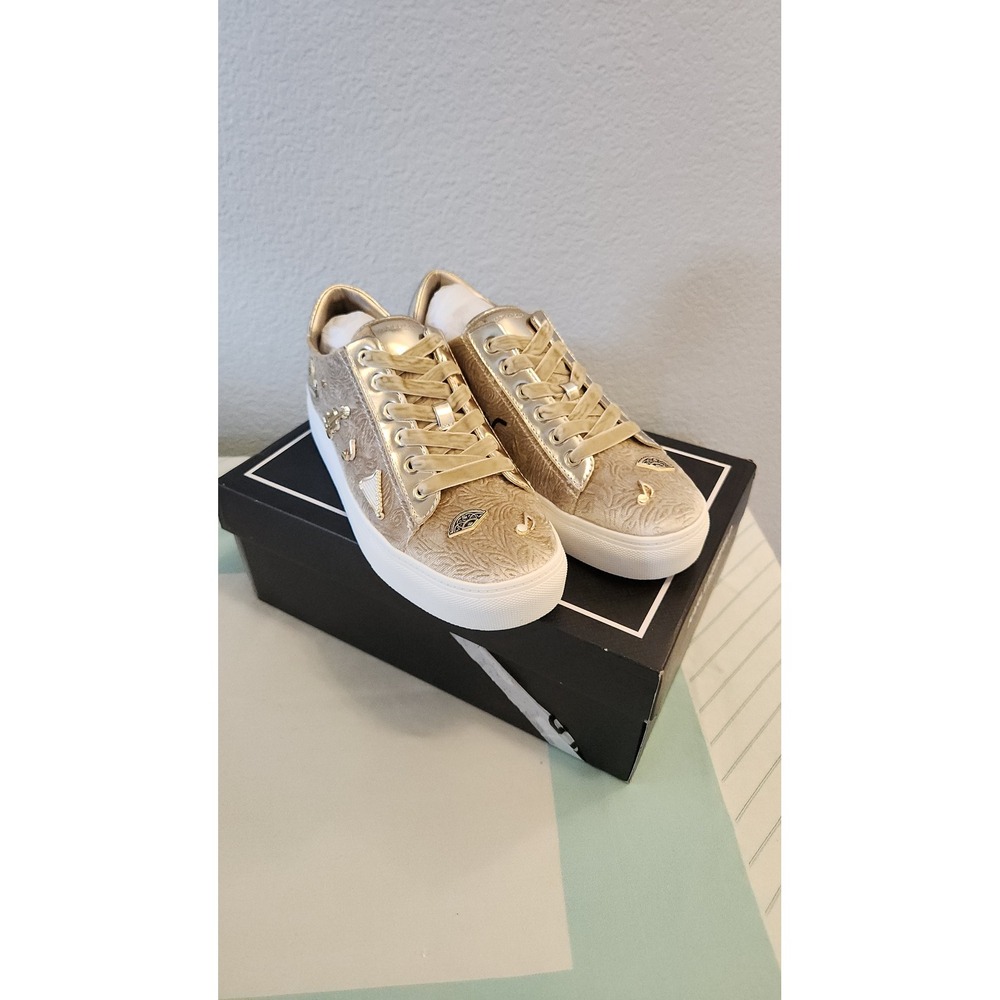 Karl Lagerfeld Paris Cate Rococo Pins Gold Velvet Platform Sneakers Size 9
